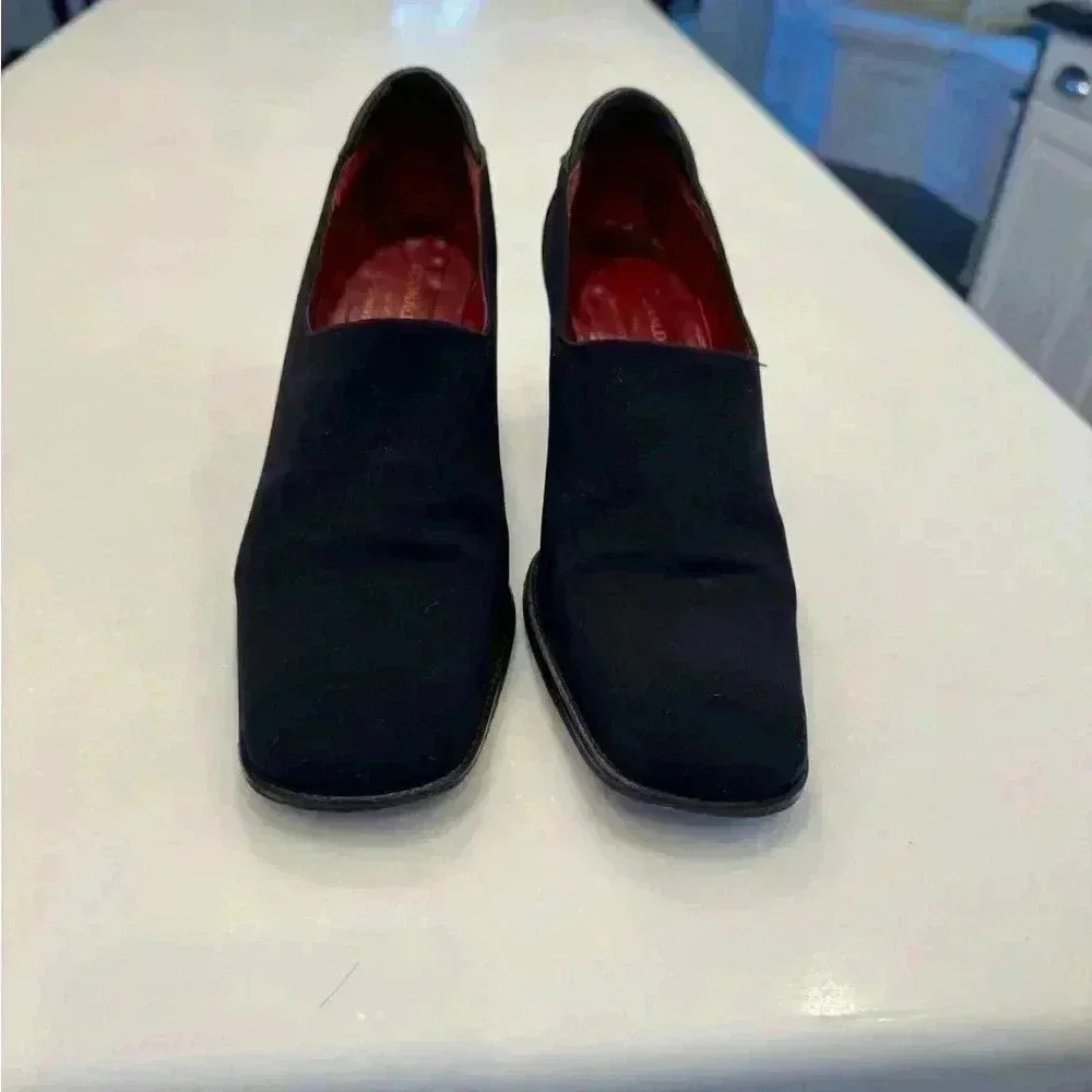 Donald J Pliner Charil women’s black nylon and leather shoes angled heel sz 6.5